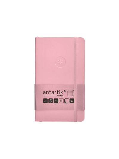 Cuaderno con gomilla antartik notes tapa blanda a6 cuadricula rosa pastel 100 hojas 80 gr fsc