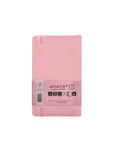Cuaderno con gomilla antartik notes tapa blanda a6 cuadricula rosa pastel 100 hojas 80 gr fsc