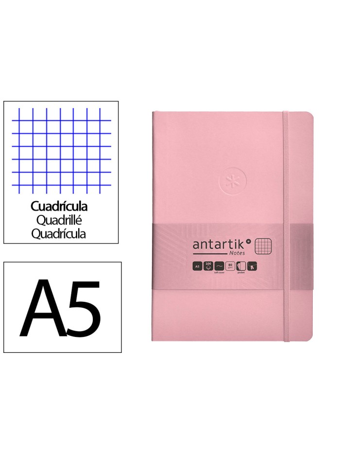 Cuaderno con gomilla antartik notes tapa blanda a5 hojas cuadricula rosa pastel 80 hojas 80 gr fsc Cuaderno con gomilla antartik notes tapa blanda a5 hojas cuadricula rosa pastel 80 hojas 80 gr fsc