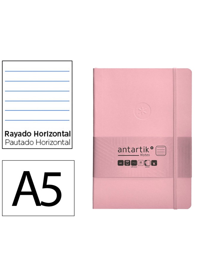 Cuaderno con gomilla antartik notes tapa blanda a5 hojas rayas rosa pastel 80 hojas 80 gr fsc Cuaderno con gomilla antartik notes tapa blanda a5 hojas rayas rosa pastel 80 hojas 80 gr fsc