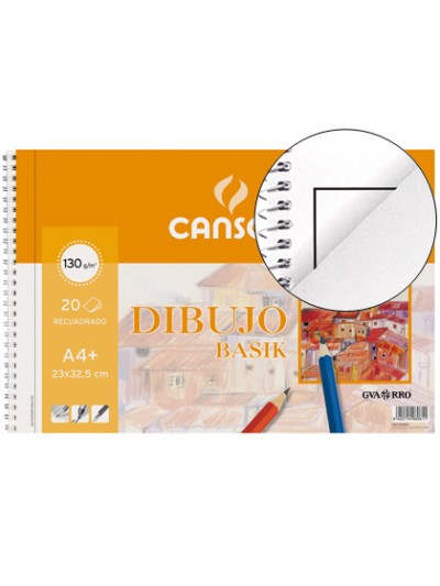Bloc dibujo basik din a4+ espiral 23 x 32.5 cm 20 hojas microperforado 2 taladros -con recuadro