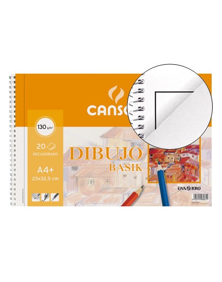 Bloc dibujo basik din a4+ espiral 23 x 32.5 cm 20 hojas microperforado 2 taladros -con recuadro