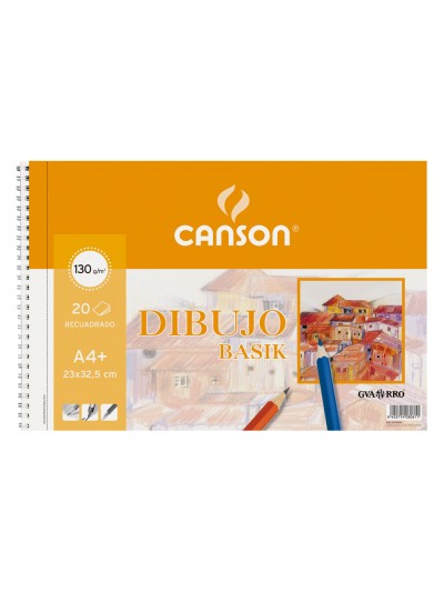 Bloc dibujo basik din a4+ espiral 23 x 32.5 cm 20 hojas microperforado 2 taladros -con recuadro