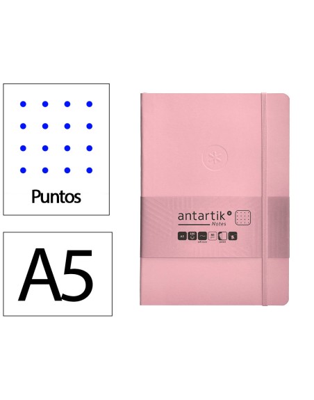 Cuaderno con gomilla antartik notes tapa blanda a5 hojas puntos rosa pastel 80 hojas 80 gr fsc