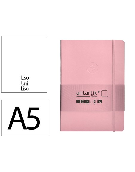 Cuaderno con gomilla antartik notes tapa blanda a5 hojas lisas rosa pastel 80 hojas 80 gr fsc