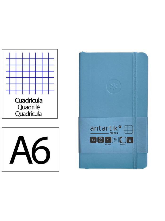 Cuaderno con gomilla antartik notes tapa blanda a6 cuadricula azul claro 100 hojas 80 gr fsc Cuaderno con gomilla antartik notes tapa blanda a6 cuadricula azul claro 100 hojas 80 gr fsc