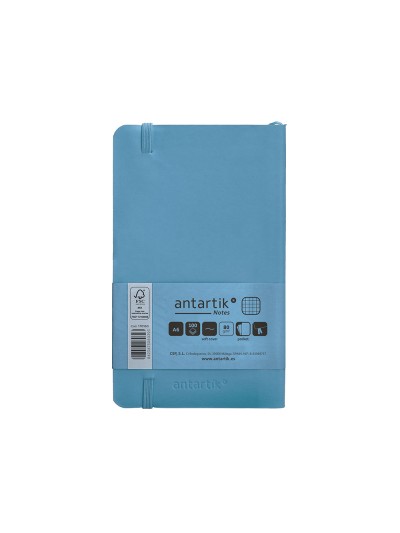 Cuaderno con gomilla antartik notes tapa blanda a6 cuadricula azul claro 100 hojas 80 gr fsc