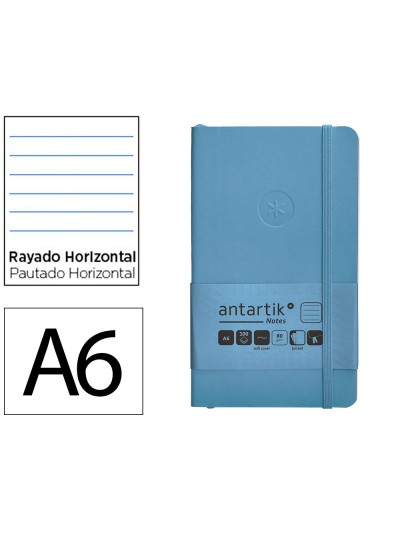 Cuaderno con gomilla antartik notes tapa blanda a6 rayas azul claro 100 hojas 80 gr fsc