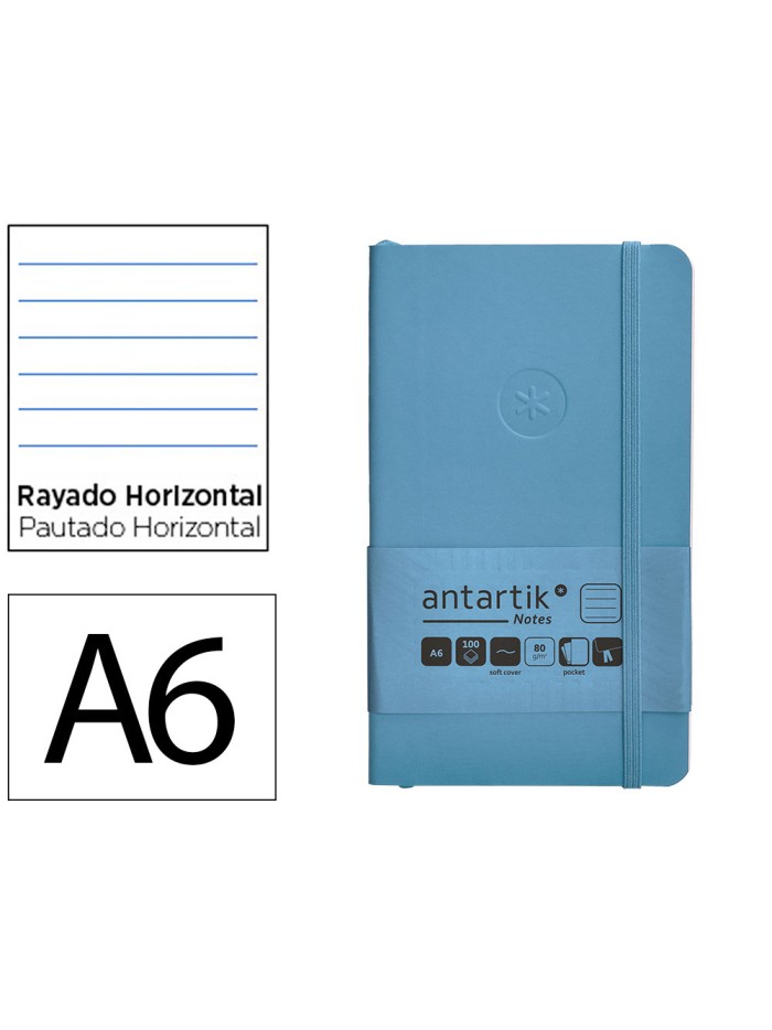 Cuaderno con gomilla antartik notes tapa blanda a6 rayas azul claro 100 hojas 80 gr fsc Cuaderno con gomilla antartik notes tapa blanda a6 rayas azul claro 100 hojas 80 gr fsc