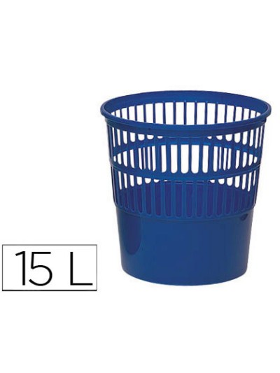 Papelera plastico q-connect 15 litros rejilla color azul 285x290 mm