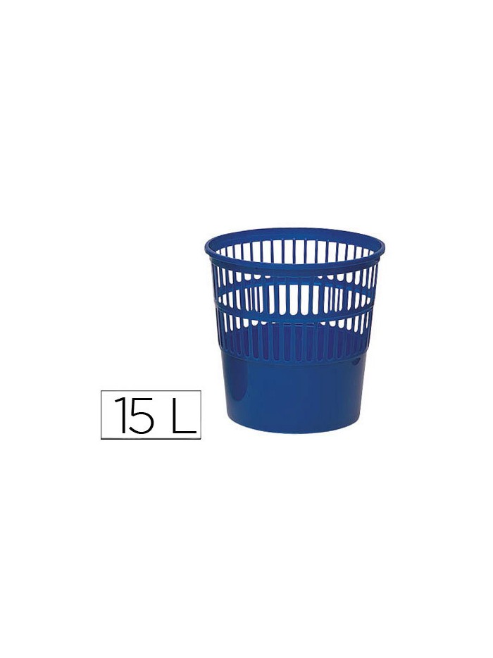 Papelera plastico q-connect 15 litros rejilla color azul 285x290 mm