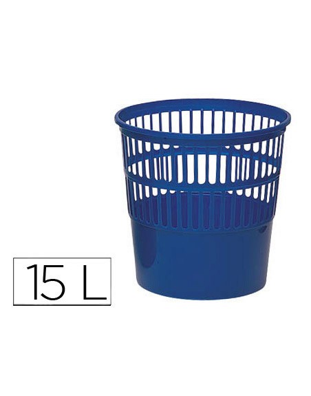 Papelera plastico q-connect 15 litros rejilla color azul 285x290 mm