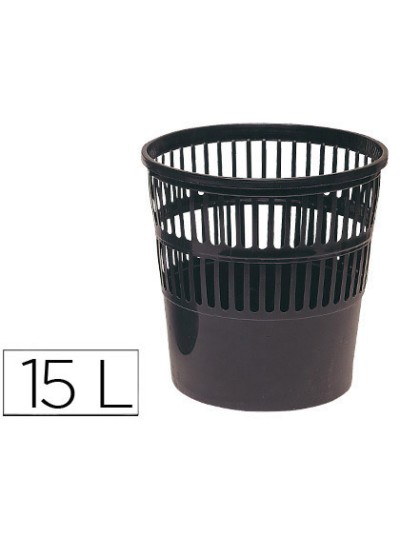Papelera plastico q-connect 15 litros rejilla color negro 285x290 mm