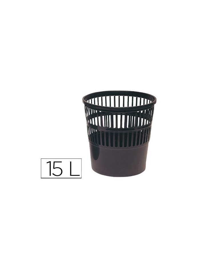 Papelera plastico q-connect 15 litros rejilla color negro 285x290 mm