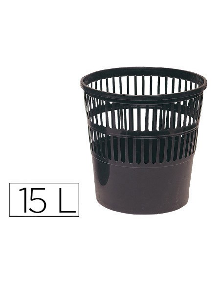 Papelera plastico q-connect 15 litros rejilla color negro 285x290 mm