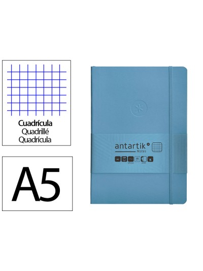 Cuaderno con gomilla antartik notes tapa blanda a5 hojas cuadricula azul claro 80 hojas 80 gr fsc