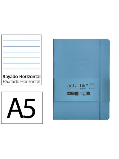 Cuaderno con gomilla antartik notes tapa blanda a5 hojas rayas azul claro 80 hojas 80 gr fsc