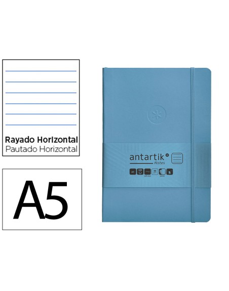 Cuaderno con gomilla antartik notes tapa blanda a5 hojas rayas azul claro 80 hojas 80 gr fsc