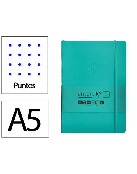 Cuaderno con gomilla antartik notes tapa blanda a5 hojas puntos turquesa 80 hojas 80 gr fsc