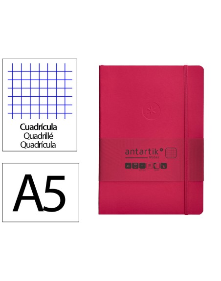 Cuaderno con gomilla antartik notes tapa blanda a5 hojas cuadricula burdeos 80 hojas 80 gr fsc