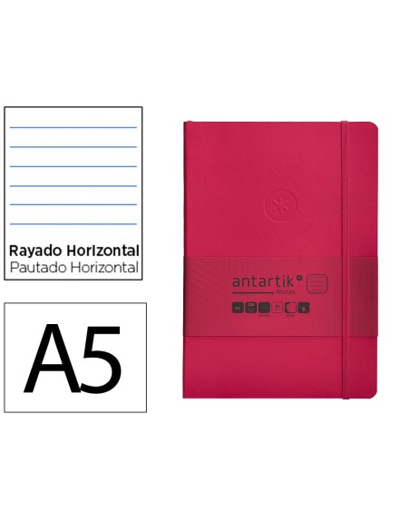 Cuaderno con gomilla antartik notes tapa blanda a5 hojas rayas burdeos 80 hojas 80 gr fsc