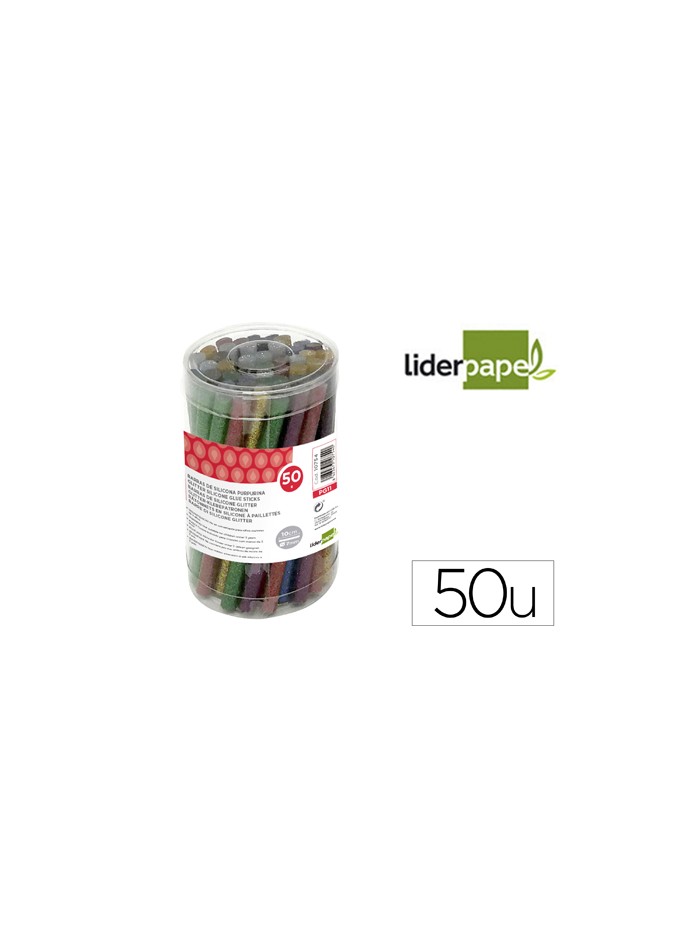 Barra termofusible purpurina liderpapel 7 mm diametro x 100 mm de alto bote 50 unidades colores surtidos Barra termofusible purpurina liderpapel 7 mm diametro x 100 mm de alto bote 50 unidades colores surtidos