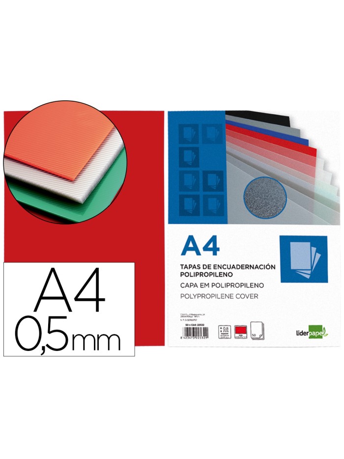 Tapa encuadernacion liderpapel polipropileno a4 0.5 mm rojo translucido paquete de 100 unidades Tapa encuadernacion liderpapel polipropileno a4 0.5 mm rojo translucido paquete de 100 unidades