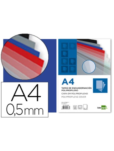 Tapa encuadernacion liderpapel polipropileno a4 0.5 mm azul translucido paquete de 100 unidades