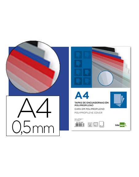 Tapa encuadernacion liderpapel polipropileno a4 0.5 mm azul translucido paquete de 100 unidades