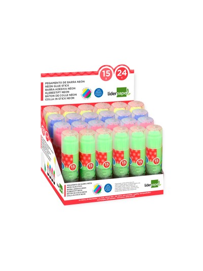 Pegamento liderpapel en barra 15 gr trazo magico color neon surtido unidad