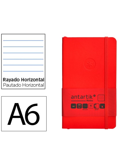 Cuaderno con gomilla antartik notes tapa blanda a6 rayas rojo 100 hojas 80 gr fsc