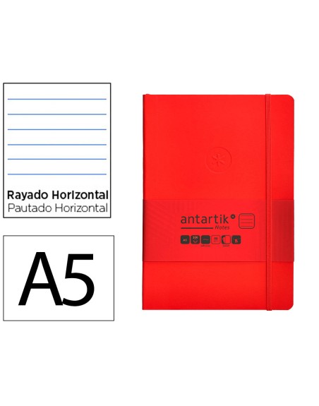Cuaderno con gomilla antartik notes tapa blanda a5 hojas rayas rojo 80 hojas 80 gr fsc