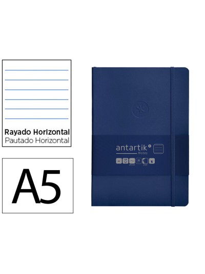 Cuaderno con gomilla antartik notes tapa blanda a5 hojas rayas azul marino 80 hojas 80 gr fsc