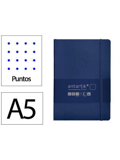 Cuaderno con gomilla antartik notes tapa blanda a5 hojas puntos azul marino 80 hojas 80 gr fsc