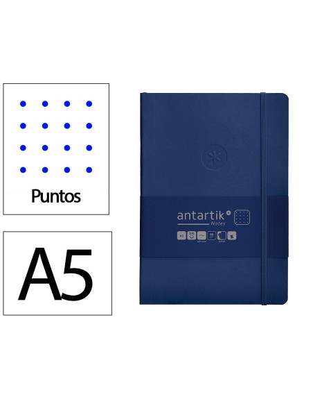 Cuaderno con gomilla antartik notes tapa blanda a5 hojas puntos azul marino 80 hojas 80 gr fsc