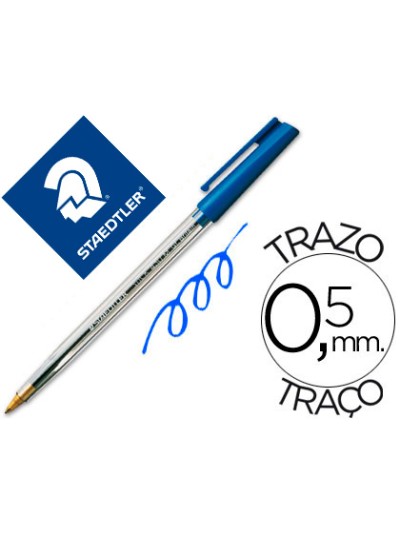 Boligrafo staedtler stick azul con capuchon