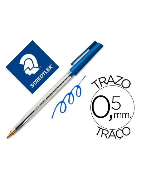 Boligrafo staedtler stick azul con capuchon