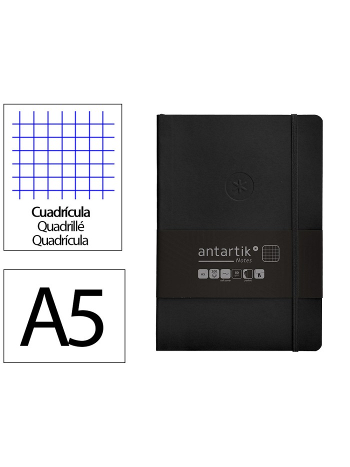 Cuaderno con gomilla antartik notes tapa blanda a5 hojas cuadricula negro 80 hojas 80 gr fsc Cuaderno con gomilla antartik notes tapa blanda a5 hojas cuadricula negro 80 hojas 80 gr fsc
