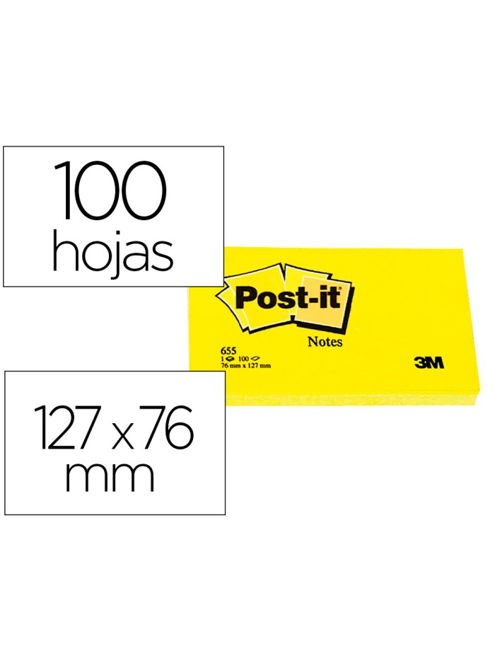 Bloc de notas adhesivas quita y pon post-it 76x127 mm con 100 hojas 655 Bloc de notas adhesivas quita y pon post-it 76x127 mm con 100 hojas 655