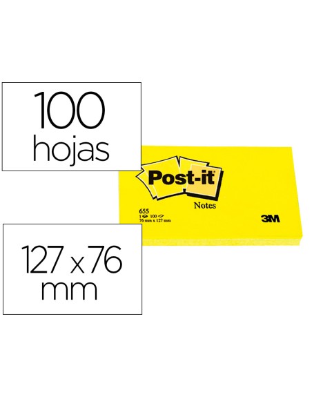 Bloc de notas adhesivas quita y pon post-it 76x127 mm con 100 hojas 655