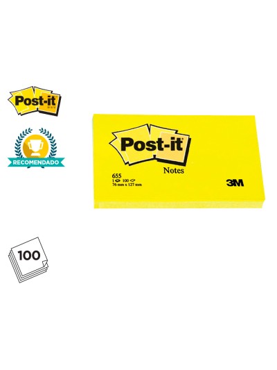 Bloc de notas adhesivas quita y pon post-it 76x127 mm con 100 hojas 655