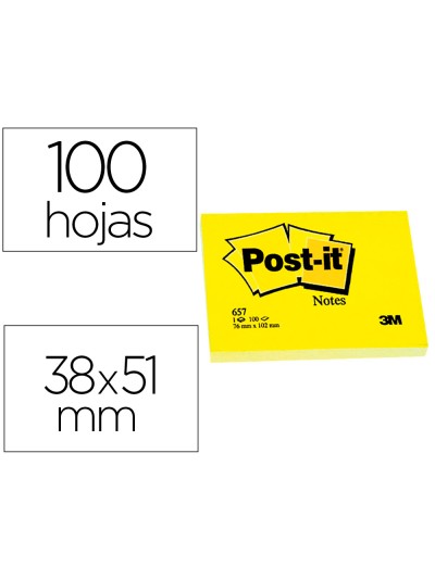 Bloc de notas adhesivas quita y pon post-it 38x51 mm con 100 hojas 653e