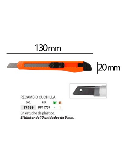 Cuter q-connect plastico estrecho cuchilla 9 mm xd-05 blister 1 unidad