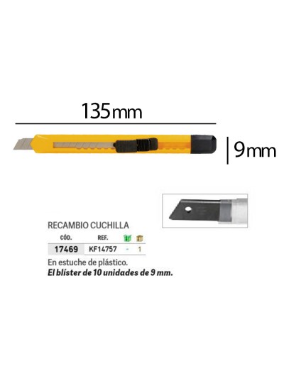 Cuter q-connect plastico estrecho cuchilla 9 mm xd-04 blister 1 unidad