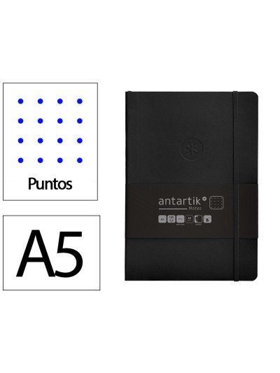 Cuaderno con gomilla antartik notes tapa blanda a5 hojas puntos negro 80 hojas 80 gr fsc