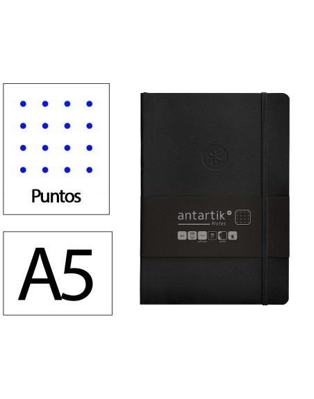 Cuaderno con gomilla antartik notes tapa blanda a5 hojas puntos negro 80 hojas 80 gr fsc