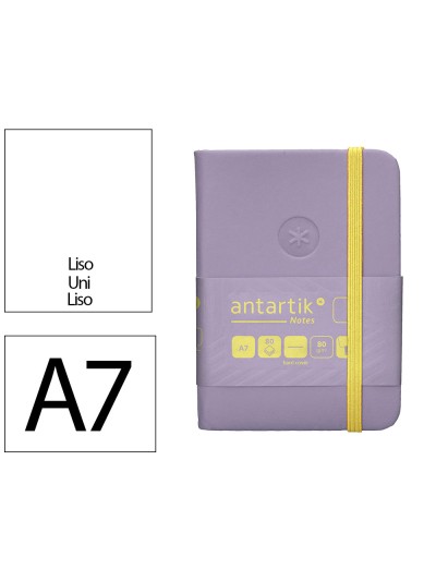 Cuaderno con gomilla antartik notes tapa dura a7 hojas lisas morado y amarillo 80 hojas 80 gr fsc