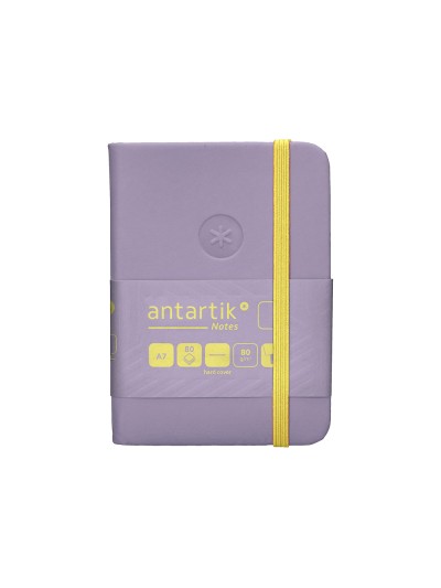 Cuaderno con gomilla antartik notes tapa dura a7 hojas lisas morado y amarillo 80 hojas 80 gr fsc