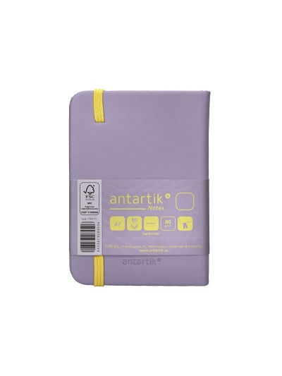 Cuaderno con gomilla antartik notes tapa dura a7 hojas lisas morado y amarillo 80 hojas 80 gr fsc