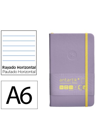 Cuaderno con gomilla antartik notes tapa dura a6 hojas rayas morado y amarillo 100 hojas 80 gr fsc